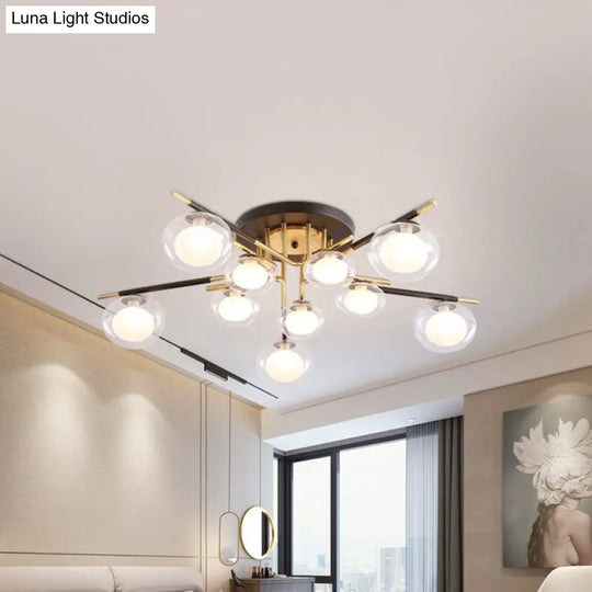 Contemporary Gold Oval Shade Ceiling Fixture - Dining Room Glass & Metal Semi Flush Mount Light