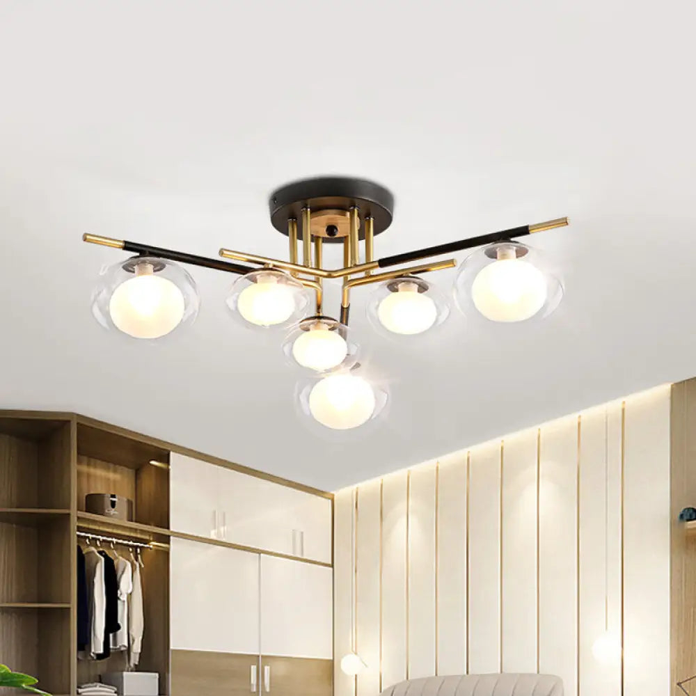 Contemporary Gold Oval Shade Ceiling Fixture - Dining Room Glass & Metal Semi Flush Mount Light 6 /