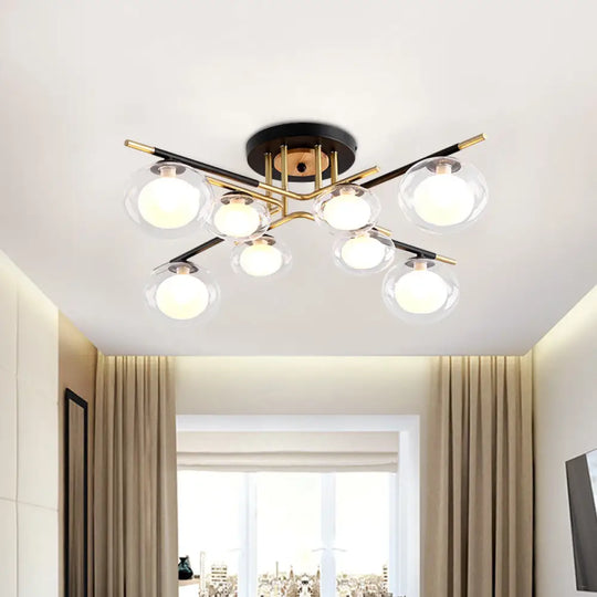 Contemporary Gold Oval Shade Ceiling Fixture - Dining Room Glass & Metal Semi Flush Mount Light 8 /