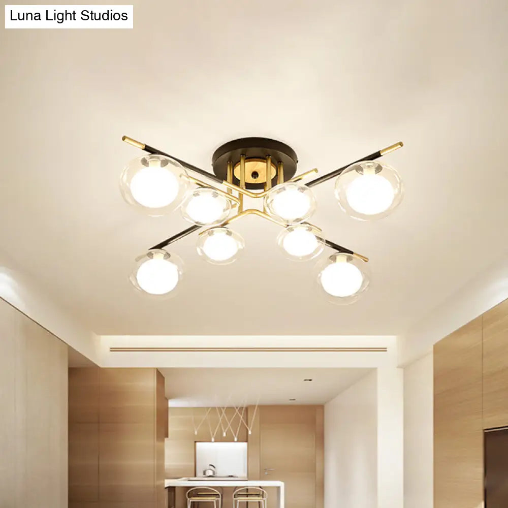 Contemporary Gold Oval Shade Ceiling Fixture - Dining Room Glass & Metal Semi Flush Mount Light