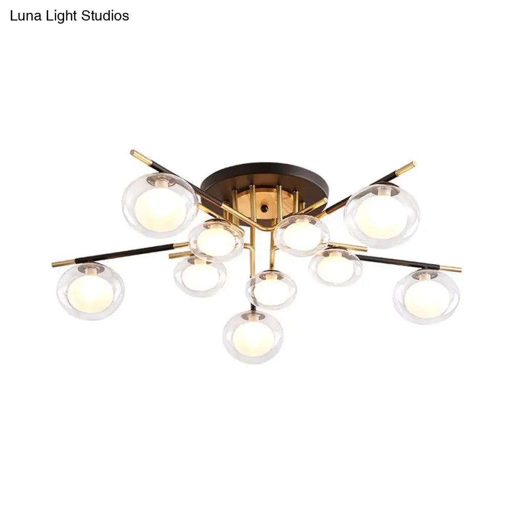 Contemporary Gold Oval Shade Ceiling Fixture - Dining Room Glass & Metal Semi Flush Mount Light