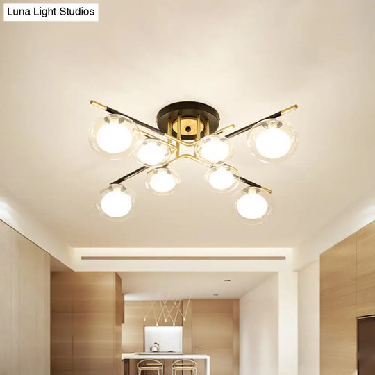 Contemporary Gold Oval Shade Ceiling Fixture - Dining Room Glass & Metal Semi Flush Mount Light