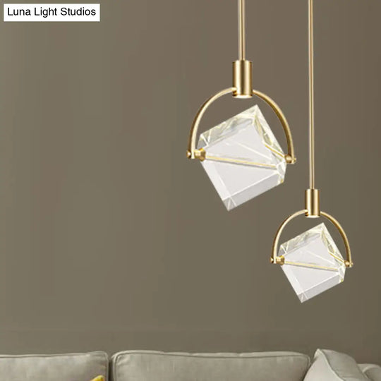 Contemporary Gold Hanging Lamp Kit With Clear Glass Cubic Pendant - Perfect Ceiling Light For