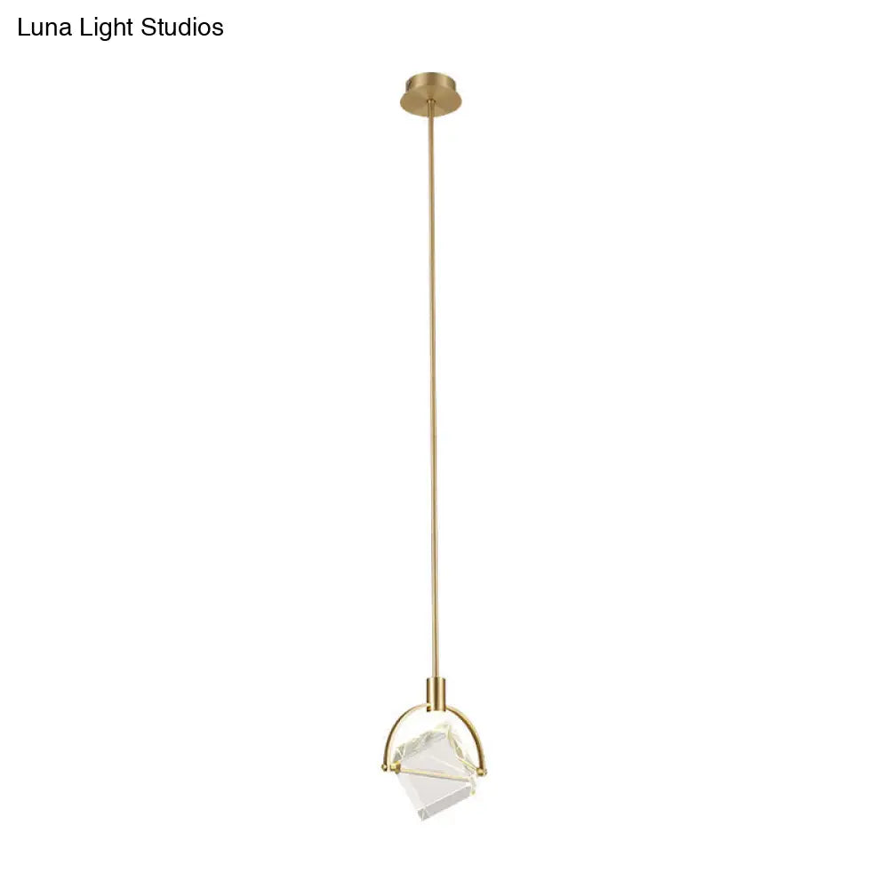 Contemporary Gold Hanging Lamp Kit With Clear Glass Cubic Pendant - Perfect Ceiling Light For