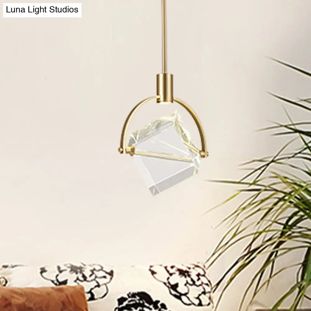 Contemporary Gold Hanging Lamp Kit With Clear Glass Cubic Pendant - Perfect Ceiling Light For