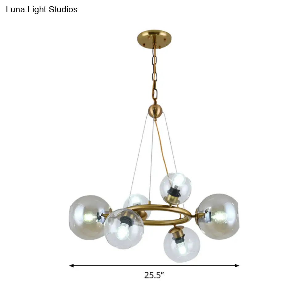 Contemporary Spherical Pendant Chandelier With Clear Glass And Gold Finish - 6/9 Heads