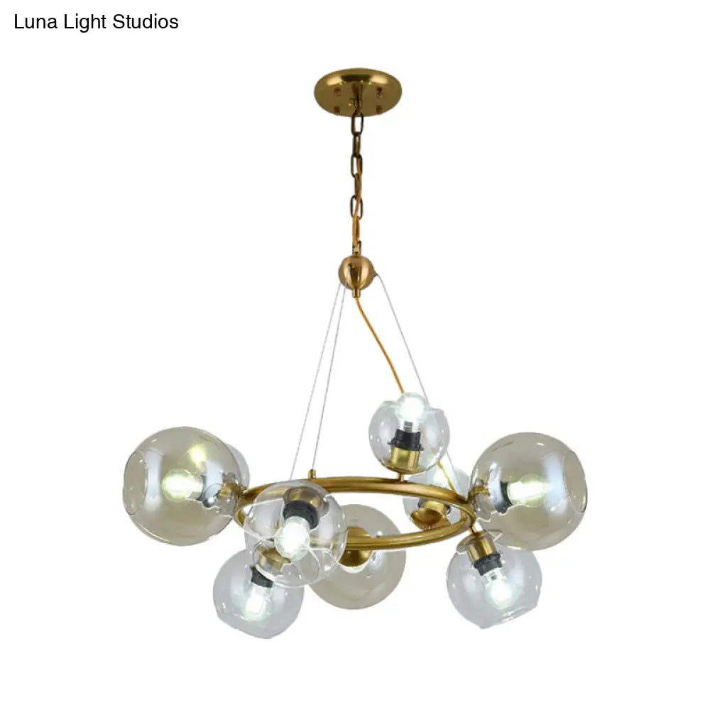 Contemporary Spherical Pendant Chandelier With Clear Glass And Gold Finish - 6/9 Heads