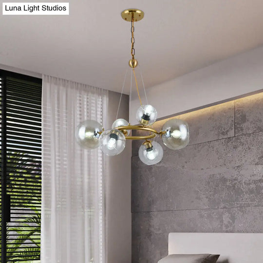 Contemporary Spherical Pendant Chandelier With Clear Glass And Gold Finish - 6/9 Heads