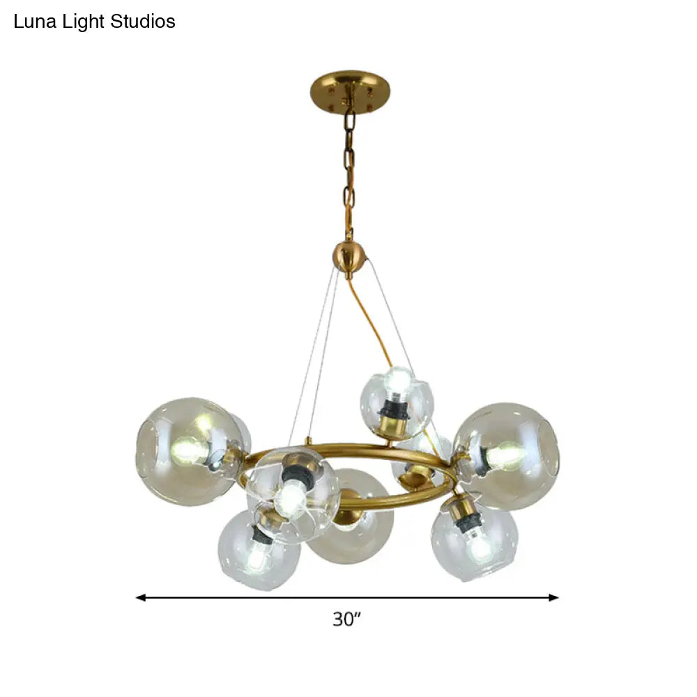 Contemporary Spherical Pendant Chandelier With Clear Glass And Gold Finish - 6/9 Heads