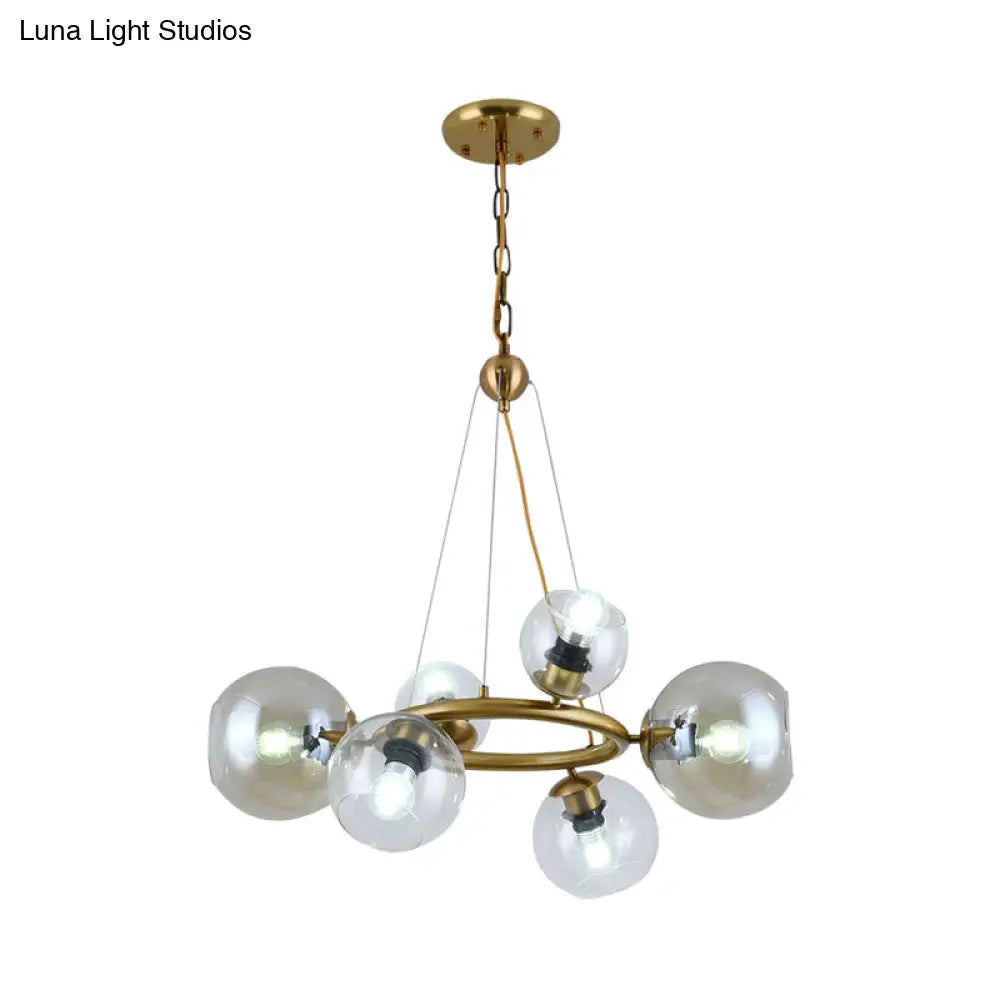 Contemporary Spherical Pendant Chandelier With Clear Glass And Gold Finish - 6/9 Heads