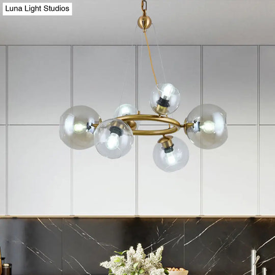 Contemporary Spherical Pendant Chandelier With Clear Glass And Gold Finish - 6/9 Heads 6 /