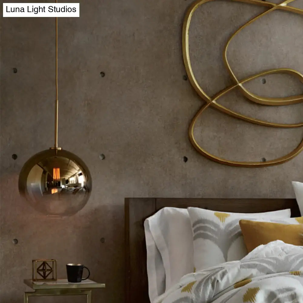 Contemporary Gold Pendant Light Fixture For Bedroom - Fading Glass Globe Design / 8