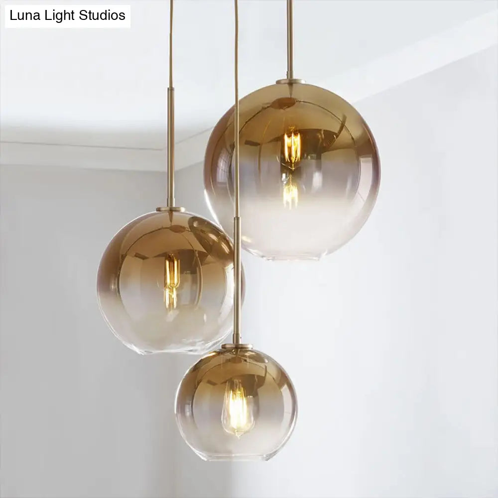 Contemporary Gold Pendant Light Fixture For Bedroom - Fading Glass Globe Design