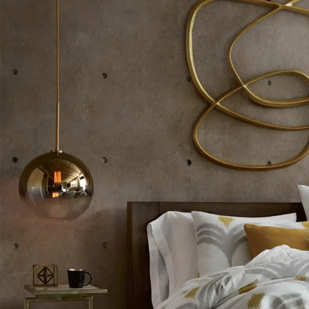Contemporary Gold Pendant Light Fixture For Bedroom With Globe Fading Glass / 8’