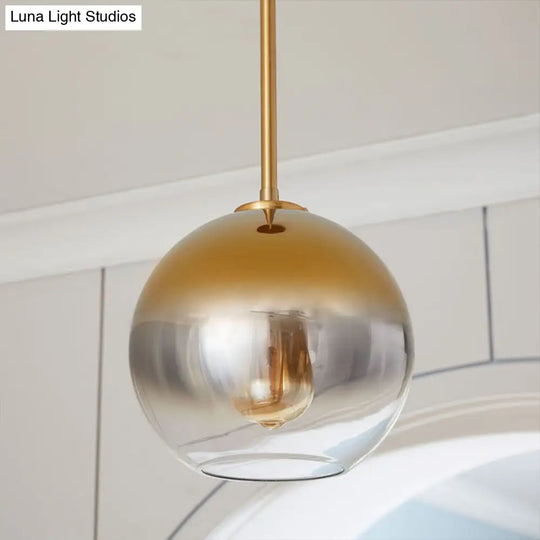 Contemporary Gold Pendant Light Fixture For Bedroom - Fading Glass Globe Design