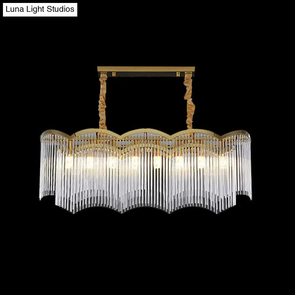 Contemporary Gold Pendant Light With 8 Wavy Frame Clear Crystal Tubes