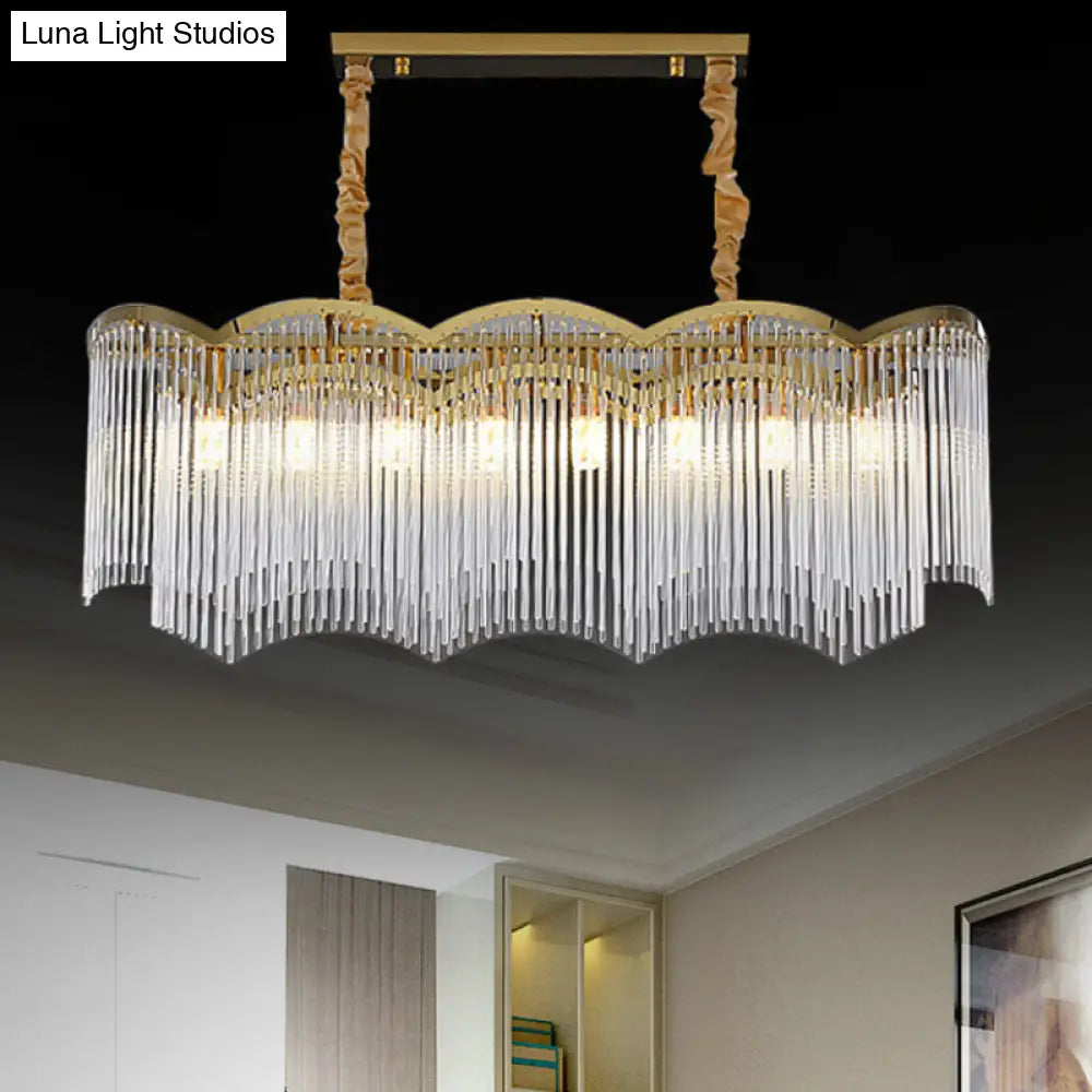 Contemporary Gold Pendant Light With 8 Wavy Frame Clear Crystal Tubes