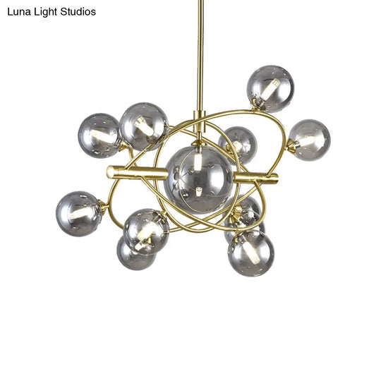 Contemporary Gold Pendant Light With Amber/Clear/Smoke Glass Sphere Shade - Living Room Chandelier