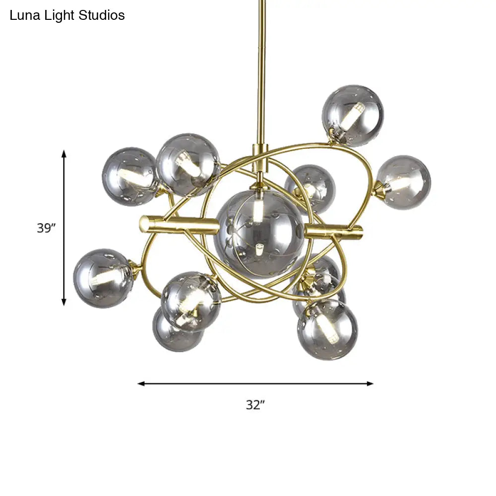 Contemporary Gold Pendant Light With Amber/Clear/Smoke Glass Sphere Shade - Living Room Chandelier