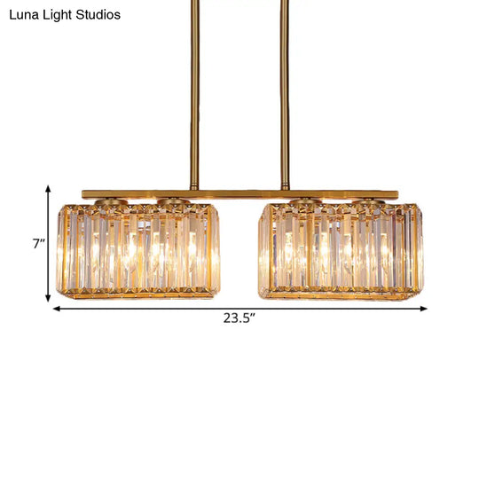 Contemporary Gold Pendant Lighting For Dining Room - Metal Linear Island Lamp With Clear Cuboid