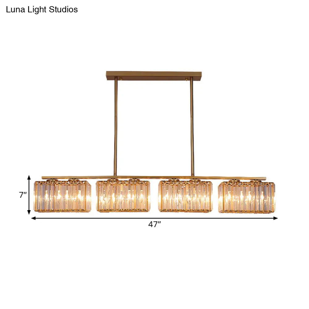 Contemporary Gold Pendant Lighting For Dining Room - Metal Linear Island Lamp With Clear Cuboid