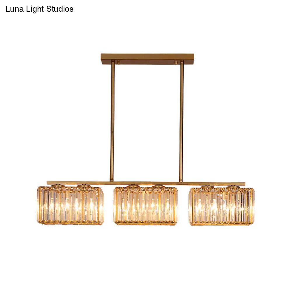 Contemporary Gold Pendant Lighting For Dining Room - Metal Linear Island Lamp With Clear Cuboid