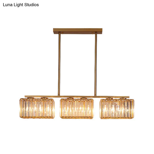 Contemporary Gold Pendant Lighting For Dining Room - Metal Linear Island Lamp With Clear Cuboid