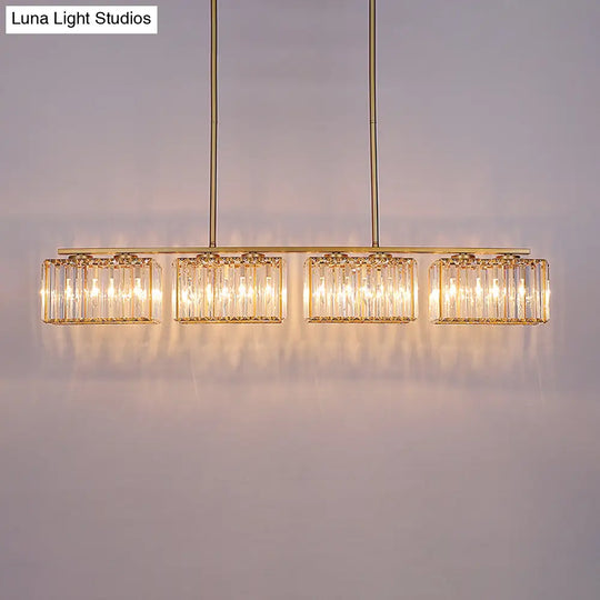 Contemporary Gold Pendant Lighting For Dining Room - Metal Linear Island Lamp With Clear Cuboid