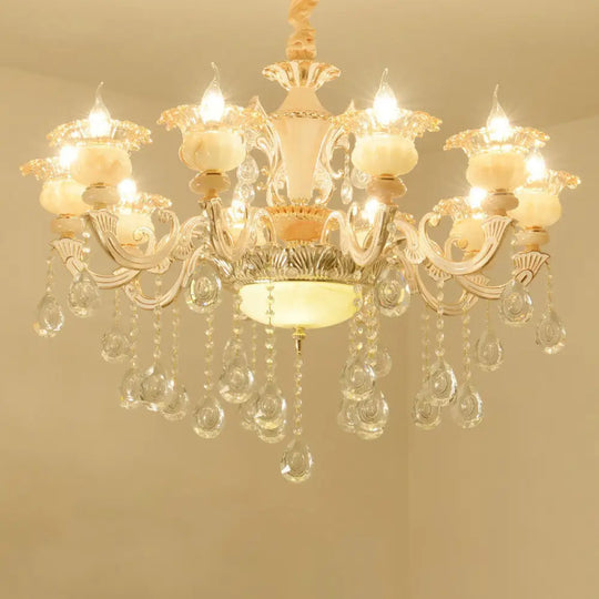 Contemporary Gold Petal Chandelier Lamp With Crystal Draping 10 /