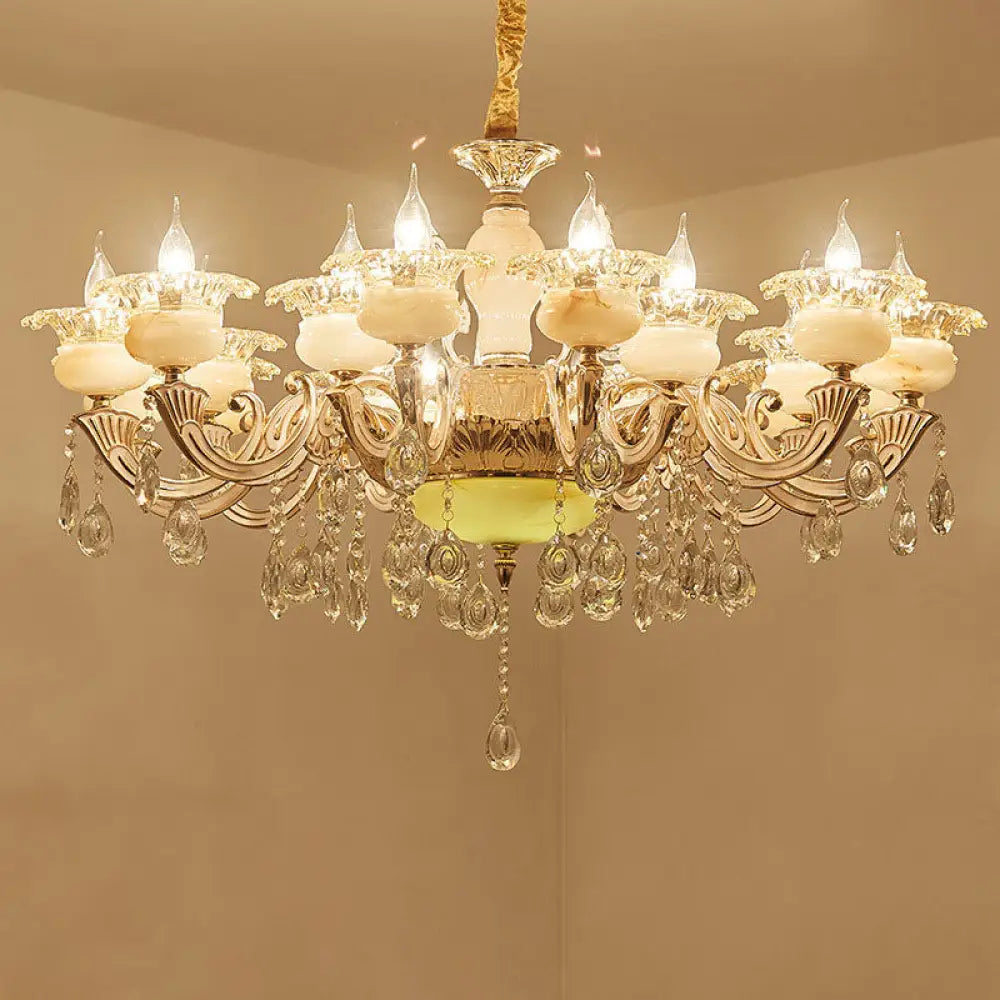 Contemporary Gold Petal Chandelier Lamp With Crystal Draping 18 /