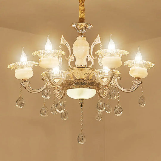 Contemporary Gold Petal Chandelier Lamp With Crystal Draping 6 /