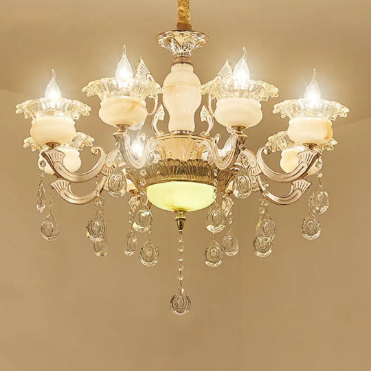 Contemporary Gold Petal Chandelier Lamp With Crystal Draping 8 /