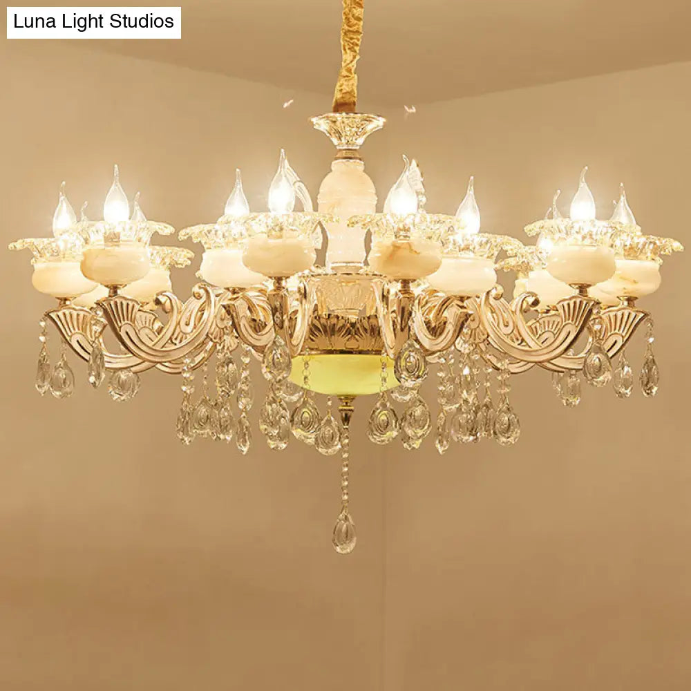 Contemporary Gold Petal Chandelier Lamp With Crystal Draping