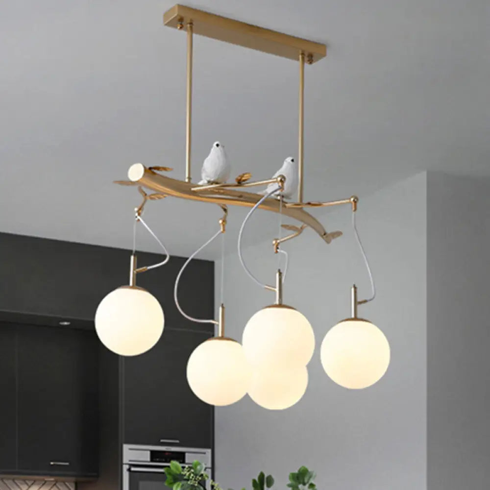 Contemporary Gold Plant-Shaped Pendant Light With Opal Glass And Frosted - Ideal For Hotels 5 /