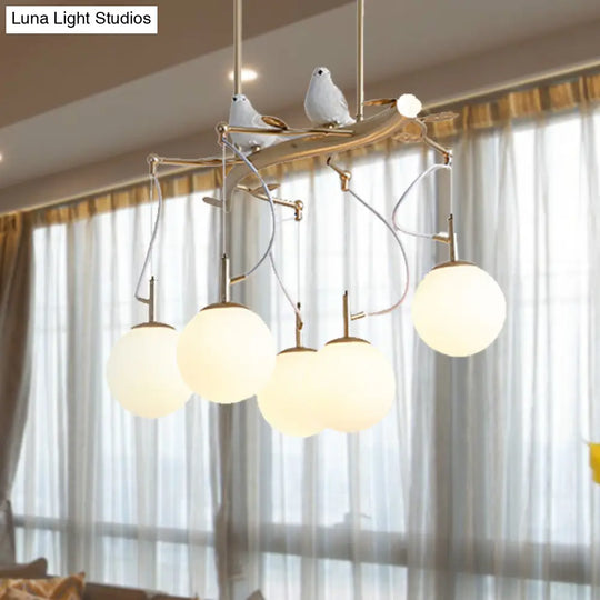 Contemporary Gold Plant-Shaped Pendant Light With Opal Glass And Frosted - Ideal For Hotels