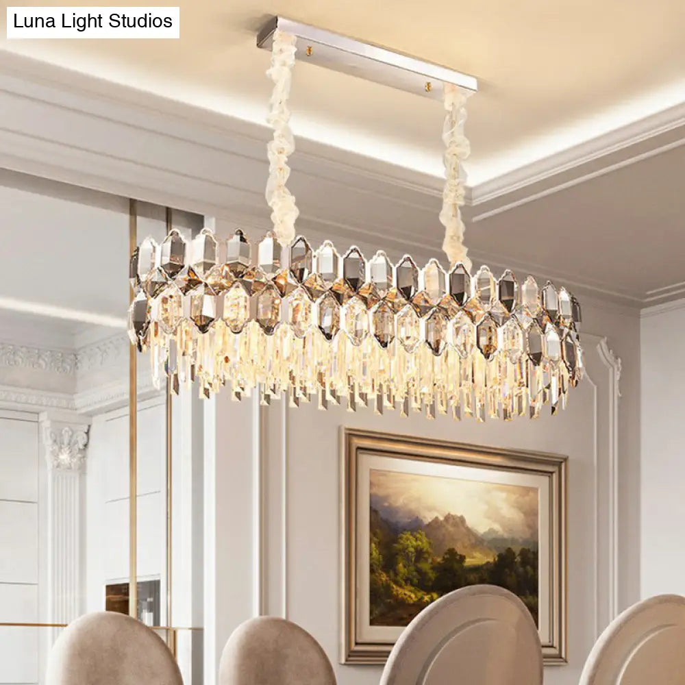 Contemporary Gold Plated K9 Crystal Chandelier For Living Room - Dark Tan Geometric Design