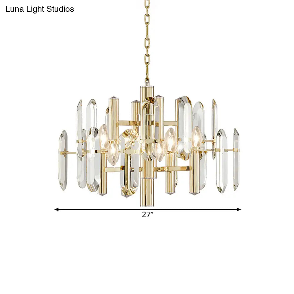 Contemporary Gold Radial Ceiling Pendant With Crystal Panel - 8-Light Chandelier