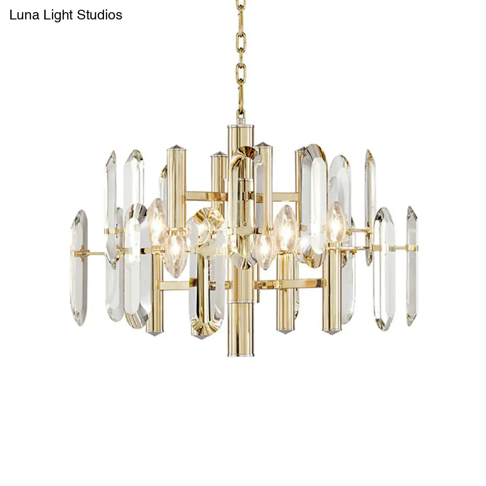 Contemporary Gold Radial Ceiling Pendant With Crystal Panel - 8-Light Chandelier