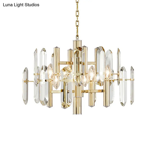 Contemporary Gold Radial Ceiling Pendant With Crystal Panel - 8-Light Chandelier