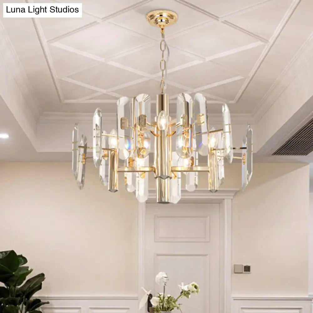 Contemporary Gold Radial Ceiling Pendant With Crystal Panel - 8-Light Chandelier