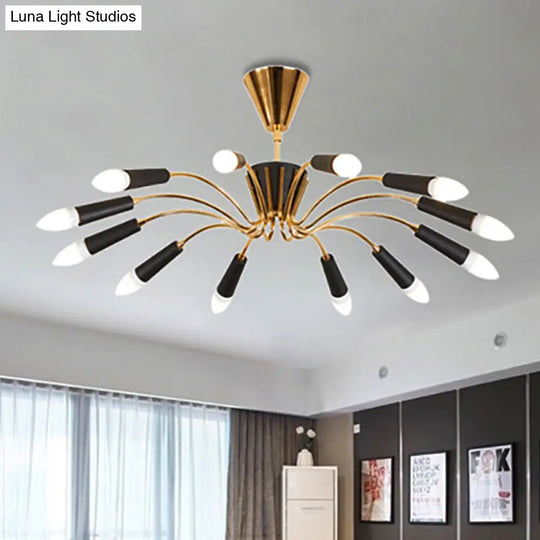 Contemporary Gold Radial Chandelier - Modernist Multi-Light Metal Pendant Lamp With Curved Arm