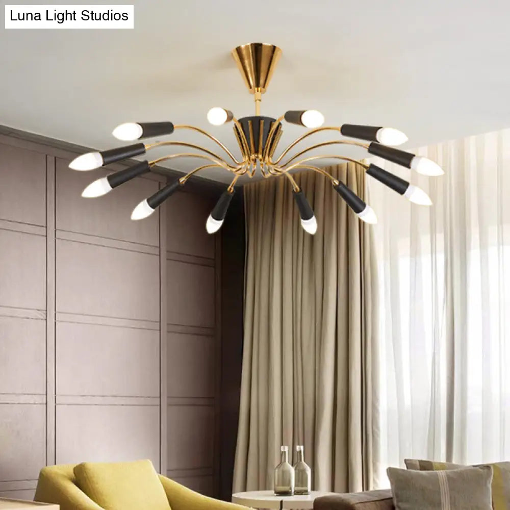 Contemporary Gold Radial Chandelier - Modernist Multi-Light Metal Pendant Lamp With Curved Arm