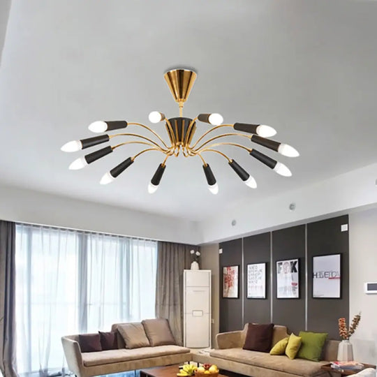 Contemporary Gold Radial Chandelier - Modernist Multi-Light Metal Pendant Lamp With Curved Arm