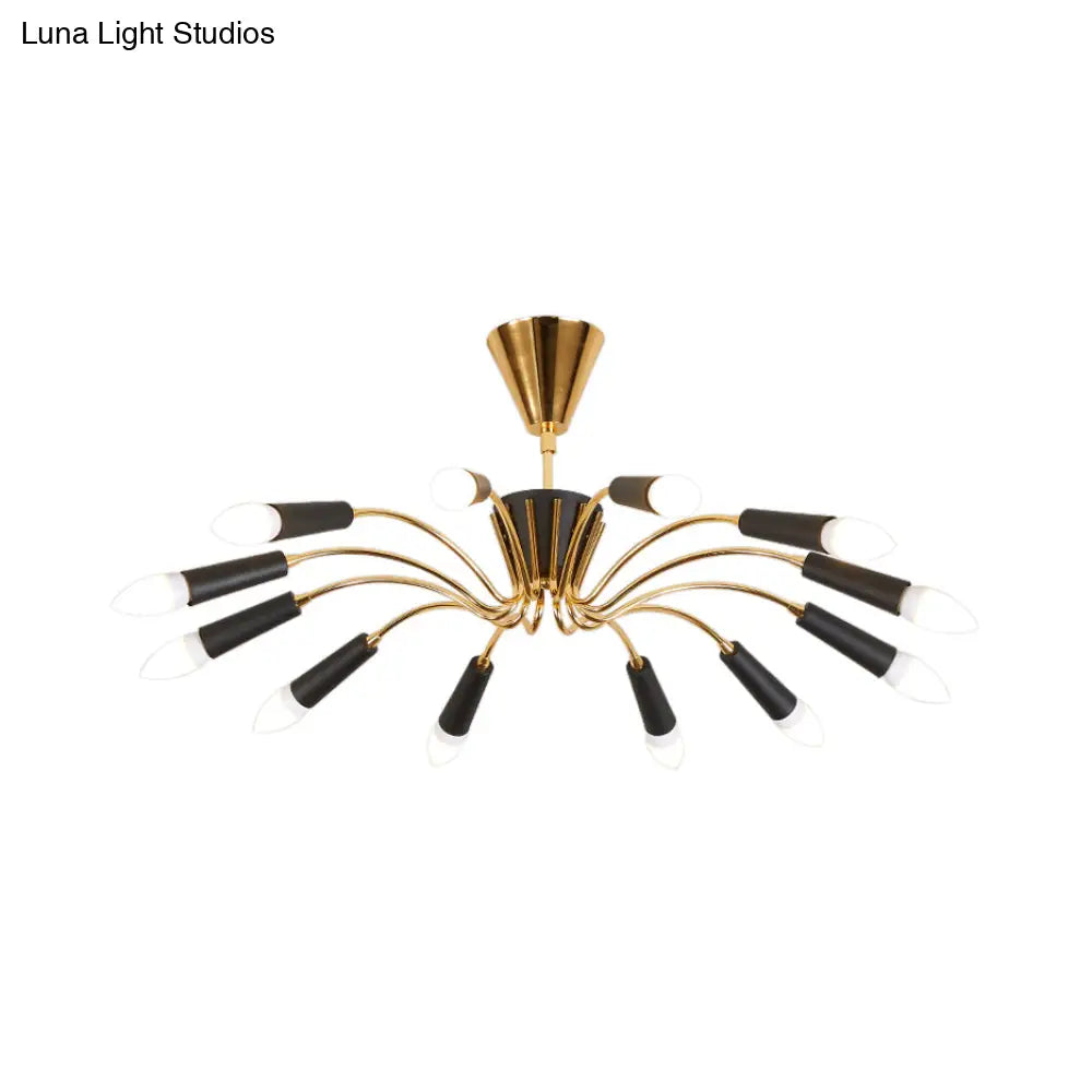 Contemporary Gold Radial Chandelier - Modernist Multi-Light Metal Pendant Lamp With Curved Arm