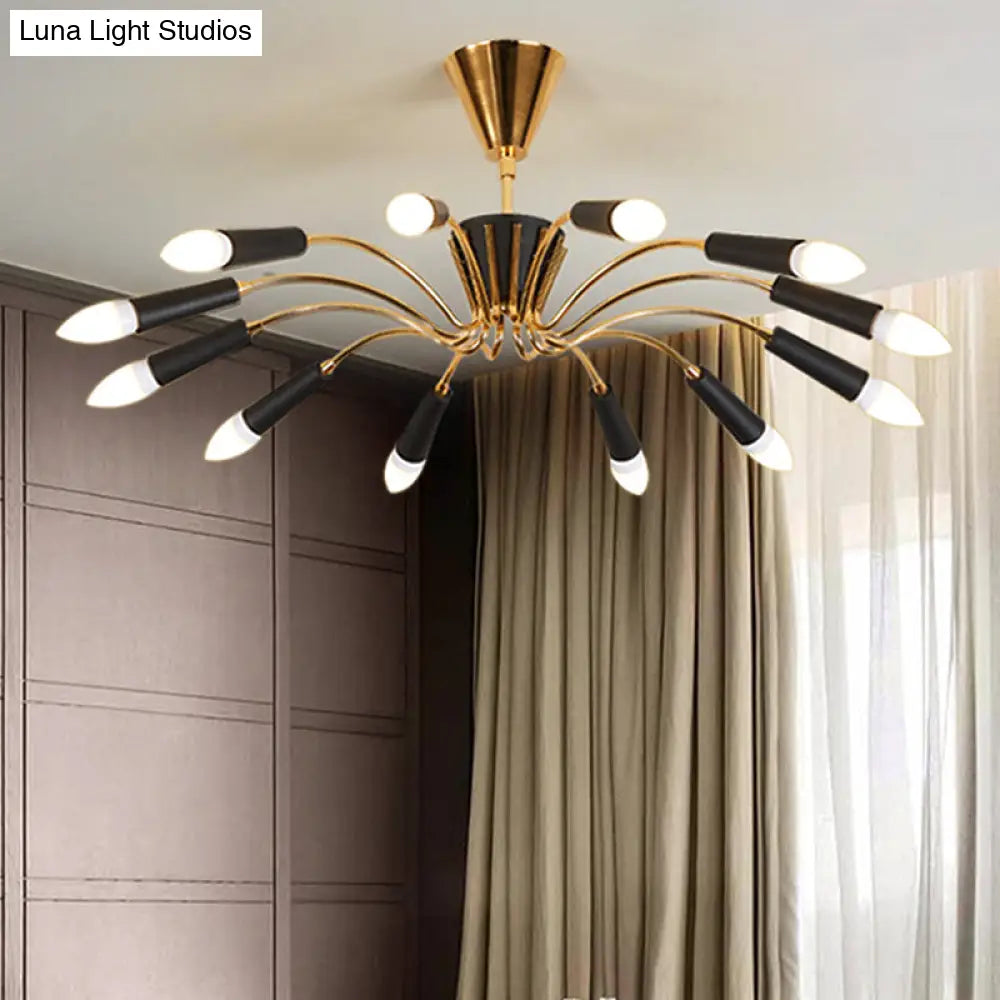 Contemporary Gold Radial Chandelier - Modernist Multi-Light Metal Pendant Lamp With Curved Arm