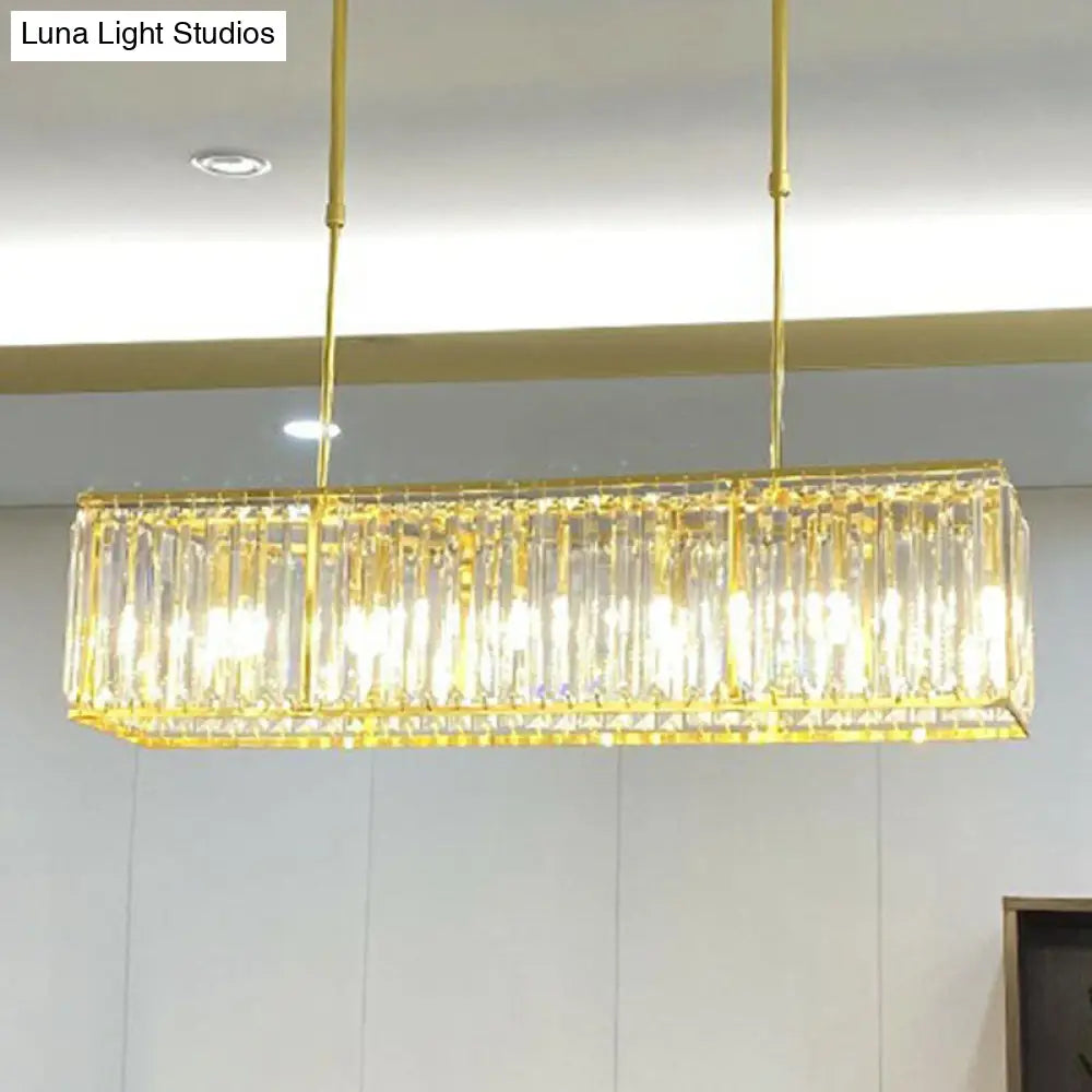 Contemporary Gold Rectangular Island Pendant Light With Tri-Prism Crystal Accents - 3 Bulbs Dining