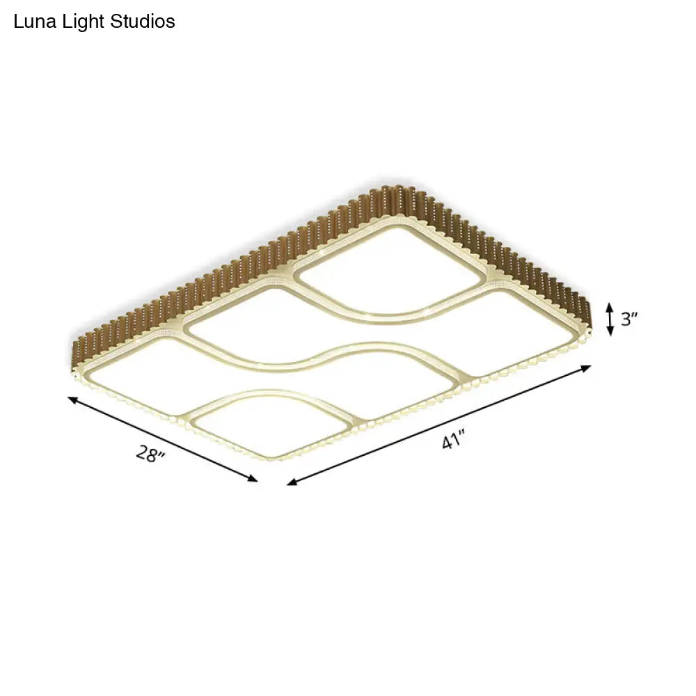 Contemporary Gold Rectangular Led Flushmount Ceiling Light For Living Room - White/Warm