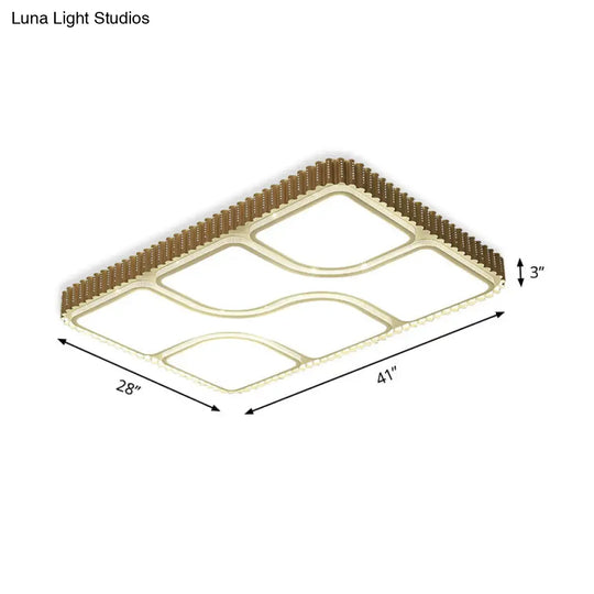 Contemporary Gold Rectangular Led Flushmount Ceiling Light For Living Room - White/Warm