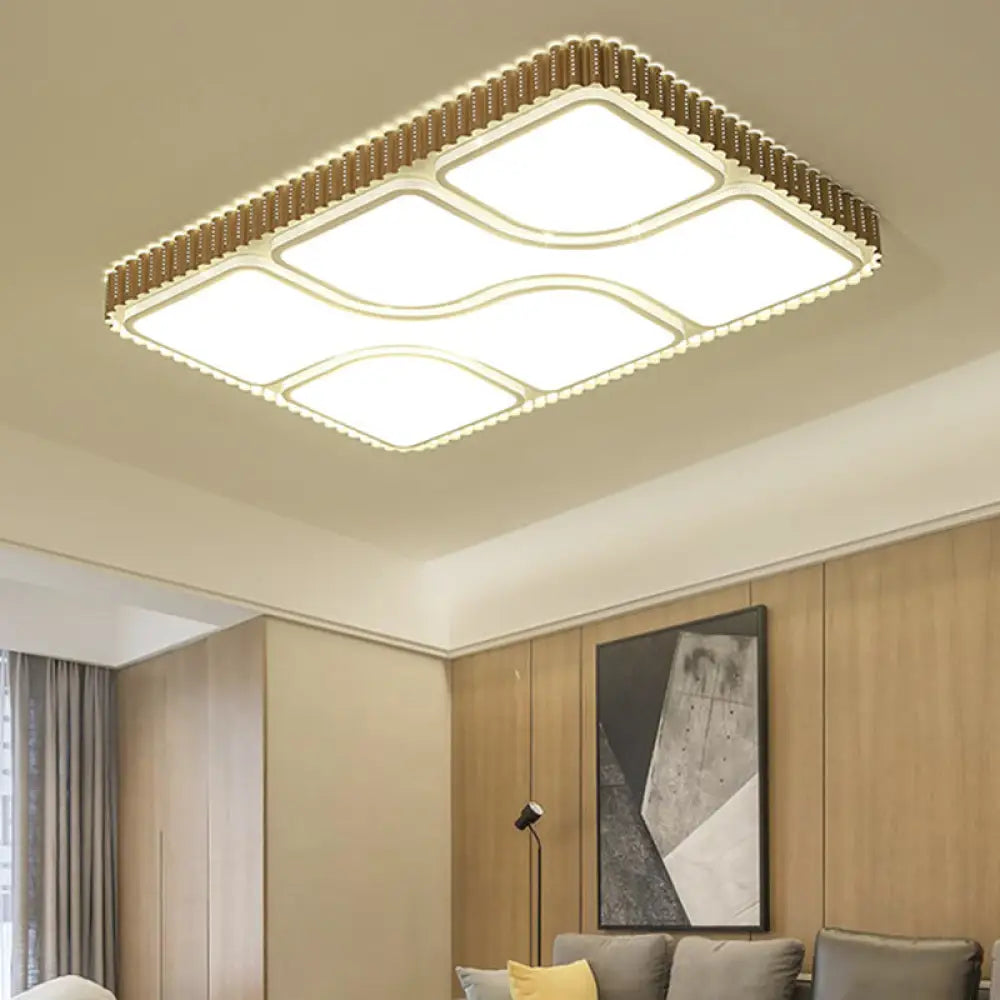 Contemporary Gold Rectangular Led Flushmount Ceiling Light For Living Room - White/Warm / White