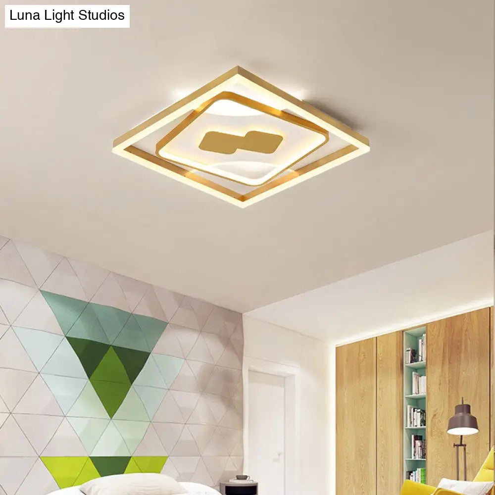 Contemporary Gold Rhombus Flush Mount Lamp – 16’/19.5’ Led Ceiling Lighting In Warm/White Light